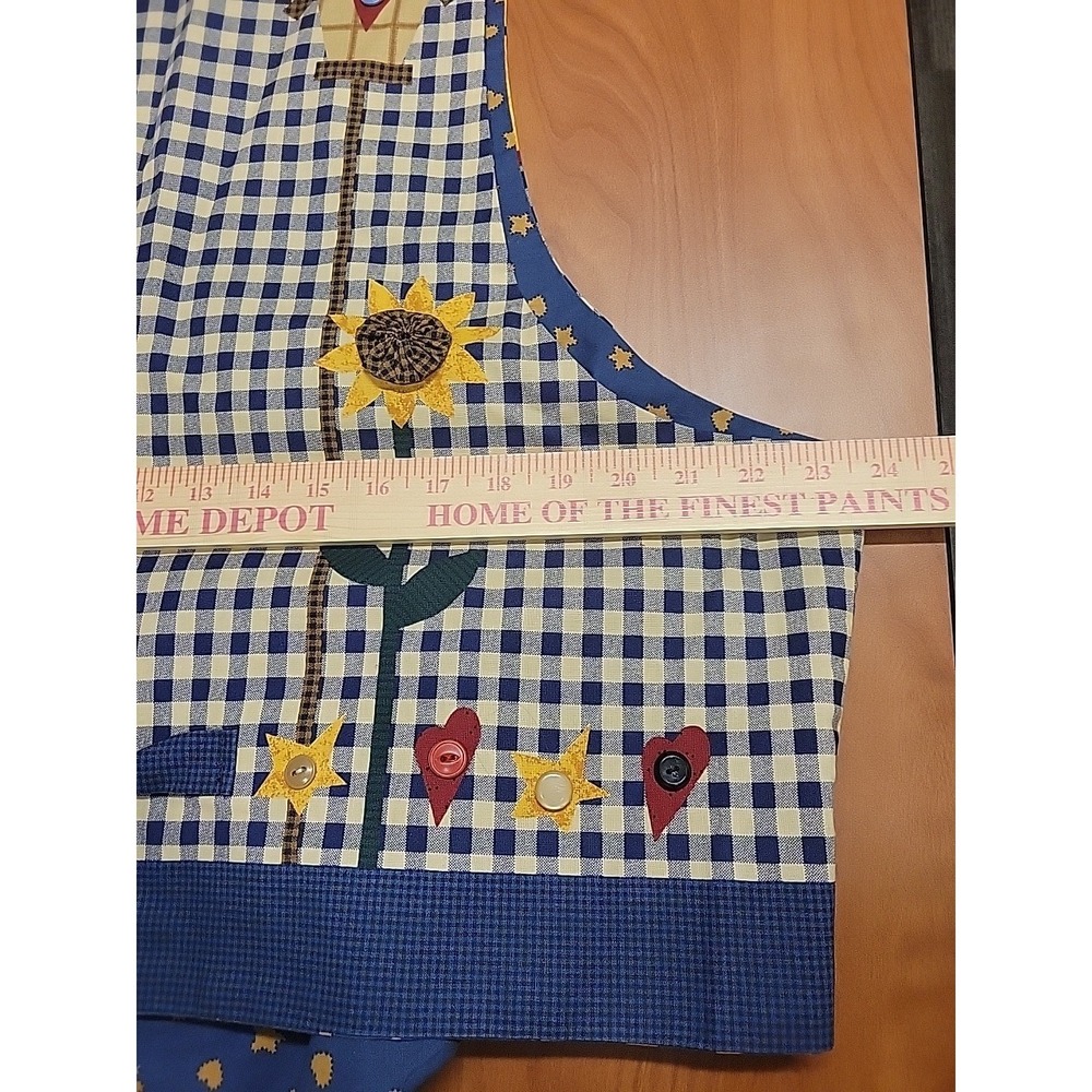Vintage Cottagecore Patchwork Vest Sunflower Birdhouse Gingham Blue Artisan Sz L - Picture 10 of 12
